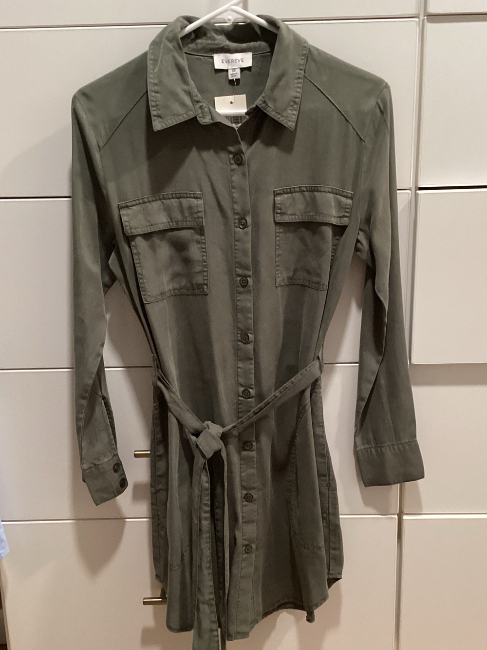 Evereve Olive Green Utility Shirt Jacket with Tie Belt